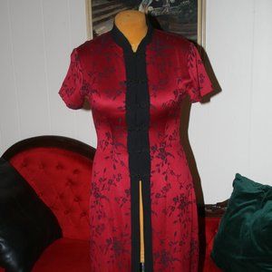 Long Dress - Jacket Cheongsam  Style Wine Red Size 8 Medium